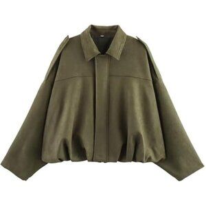 Womens Faux Suede Bomber Jacket Oversized Moto Pilot Fall Coat